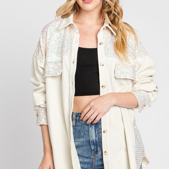 NEW SEWN and SEEN CORDUROY SEQUIN SHIRT SHACKET (2-colors) SM-LG HOLIDAY party - Picture 7 of 11